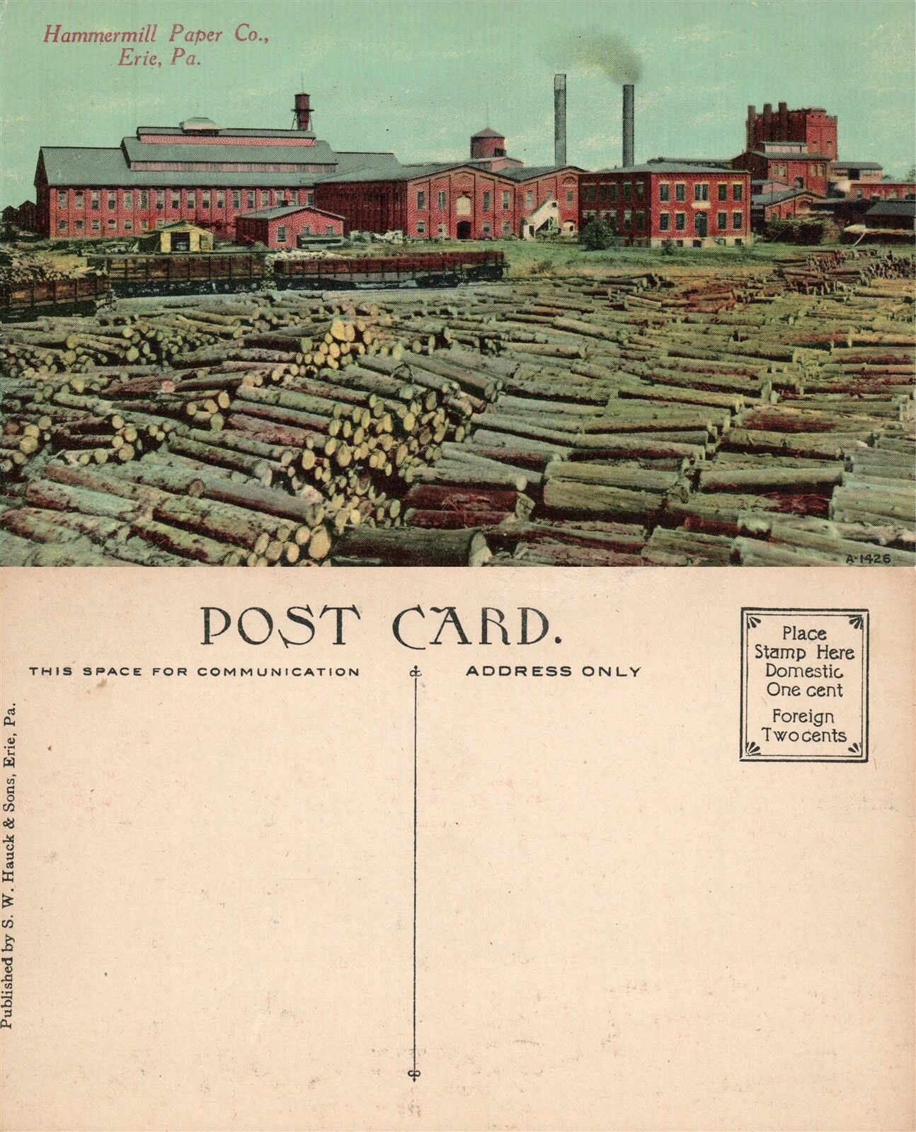 ERIE PA HUMMERMILL PAPER COMPANY ANTIQUE POSTCARD