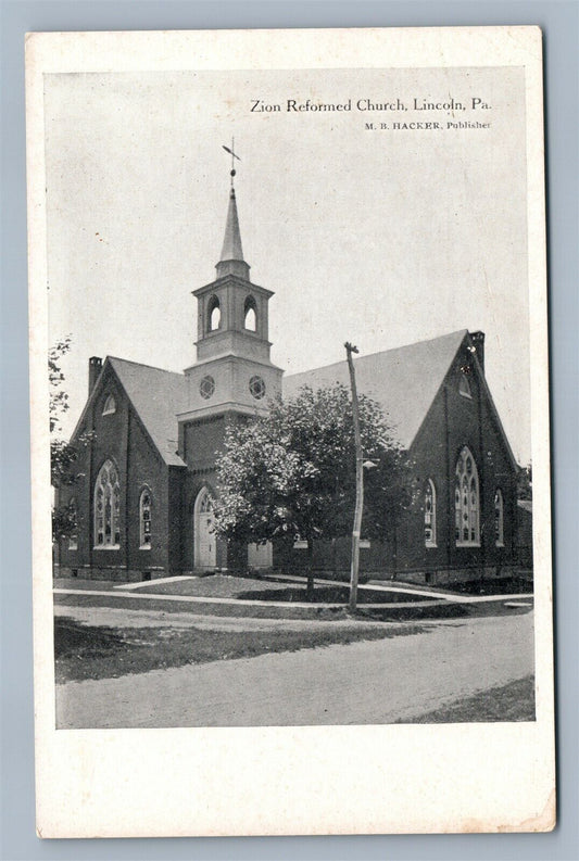 LINCOLN PA ZION REFORMED CHURCH ANTIQUE POSTCARD