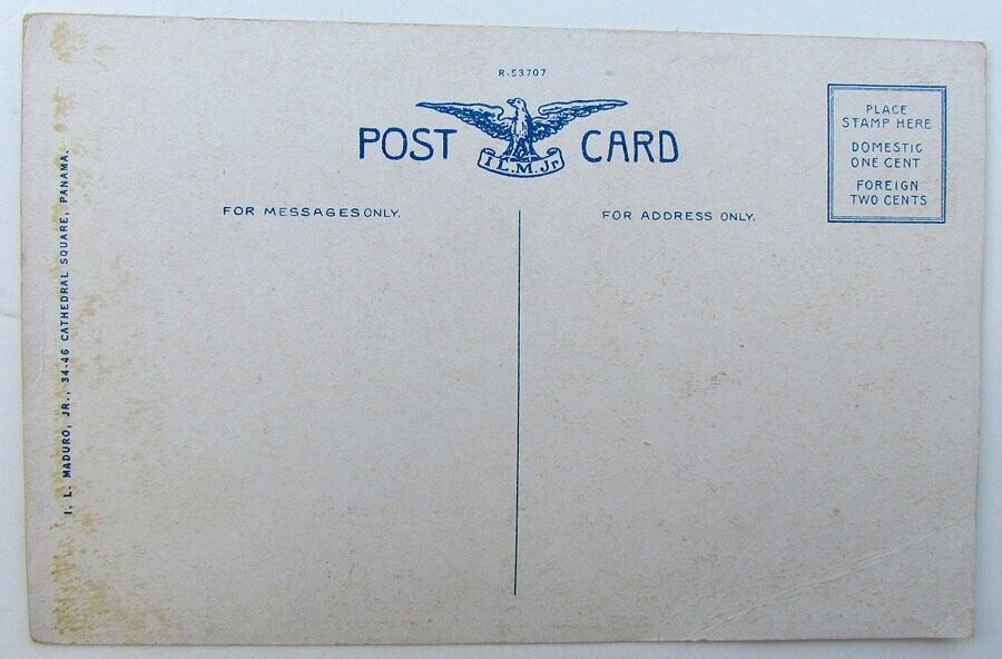 VINTAGE POSTCARD - TOWING ENGINE GOING UP SLOPE BETWEEN LOCKS PANAMA CANAL