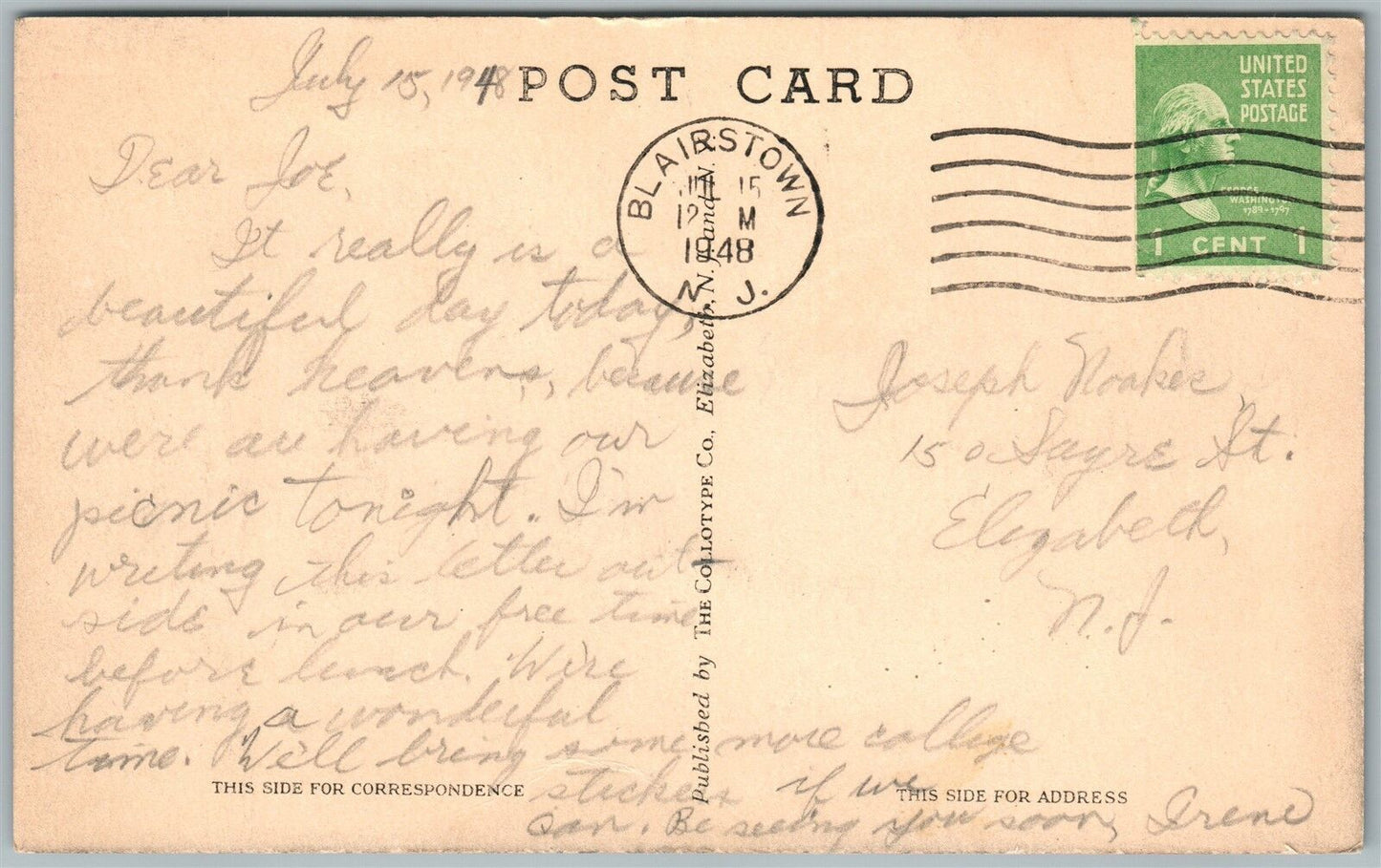 BLAIRSTOWN NJ CLINTON HALL BLAIR ACADEMY 1948 VINTAGE POSTCARD