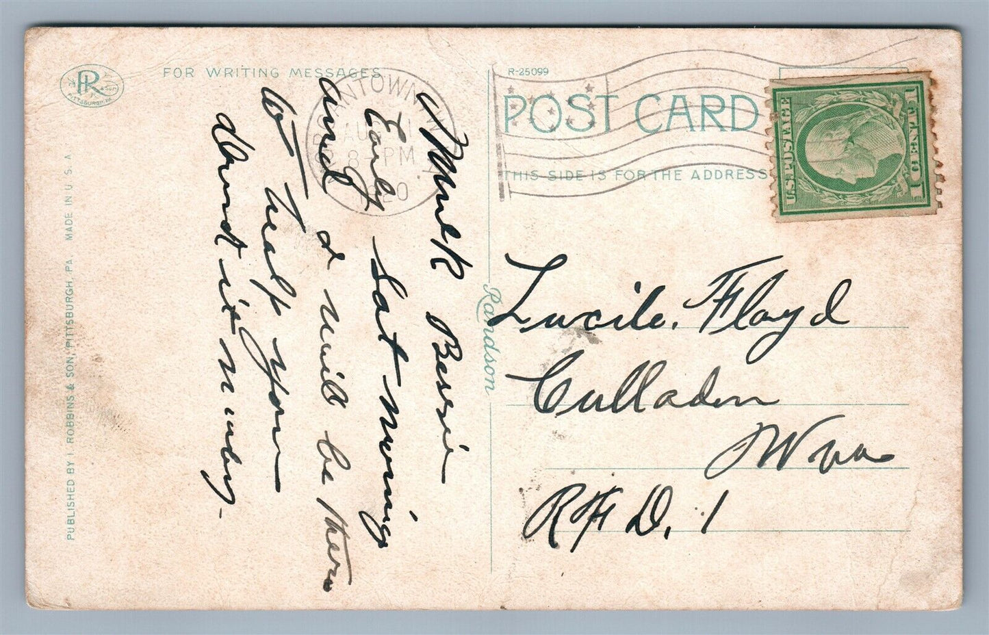 FAIRMONT W.Va MINER'S HOSPITAL 1920 ANTIQUE POSTCARD