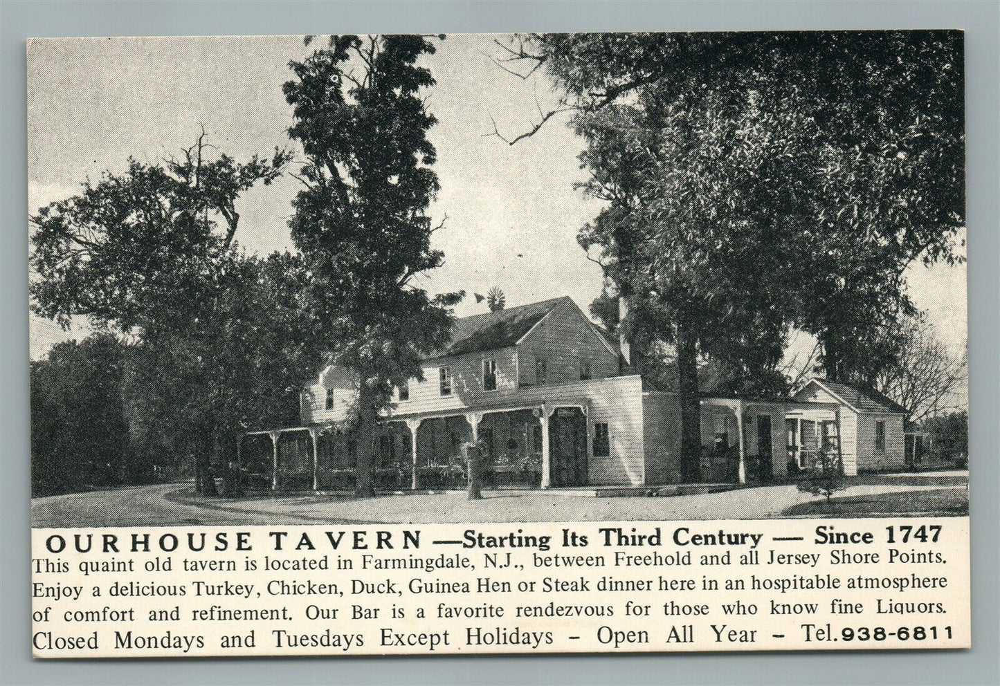 FARMINGDALE NJ OUR HOUSE TAVERN VINTAGE POSTCARD