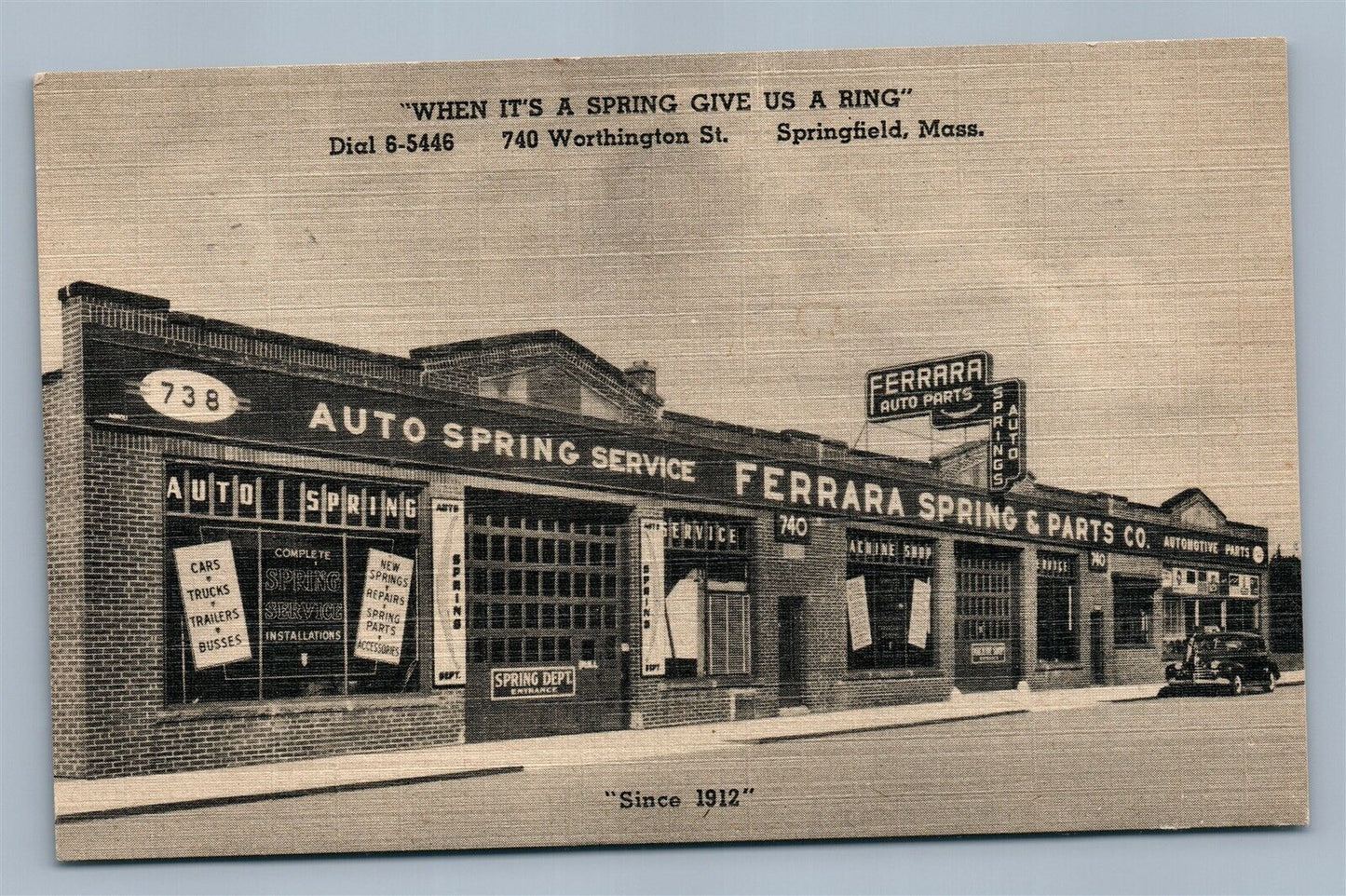 SPRINGFIELD MA FERRARA AUTO SPRING SERVICE ADVERTISING VINTAGE POSTCARD