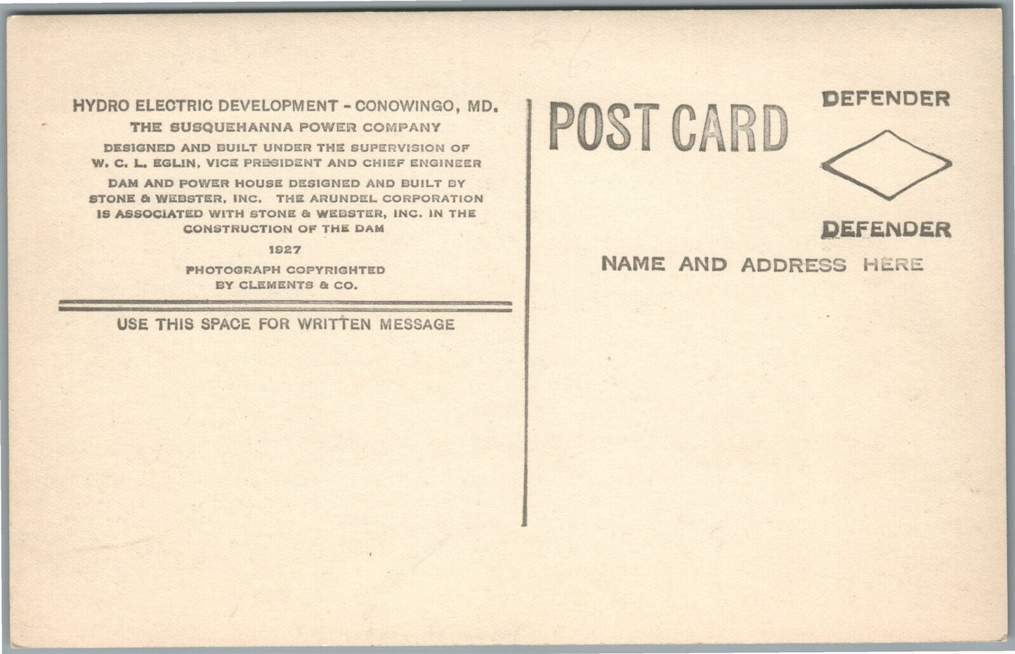 CONOWINGO MD HYDRO ELECTRIC DEVELOPMENT ANTIQUE REAL PHOTO POSTCARD RPPC