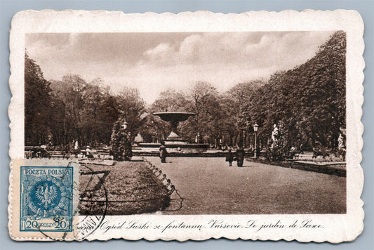 WARSAW POLAND SAXON GARDEN ANTIQUE POSTCARD WARSZAWA OGROD SASKI w/ STAMP