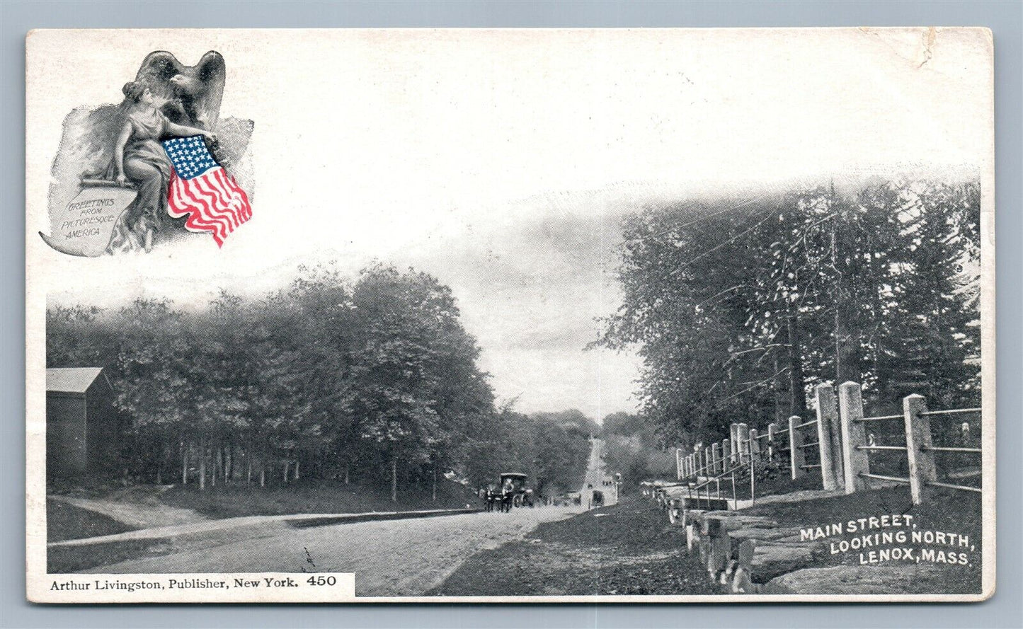 LENOX MA MAIN STREET ANTIQUE POSTCARD by ARTHUR LIVINGSTON