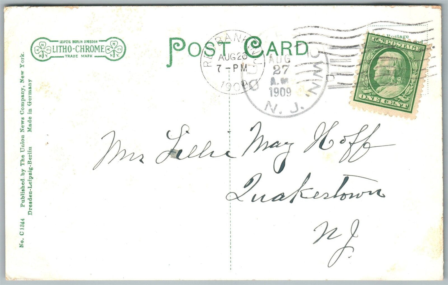 RED BANK NJ RIVERSIDE AVENUE 1909 ANTIQUE POSTCARD