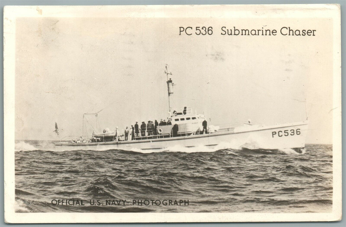 MILITARY SHIP PC 536 SUBMARINE CHASER VINTAGE REAL PHOTO POSTCARD RPPC