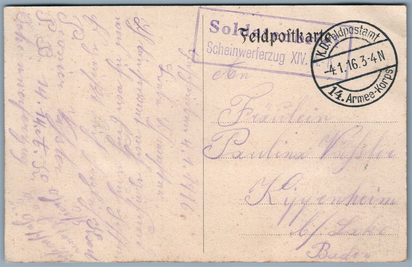 GERMAN WWI MILITARY FELDPOST 1916 ANTIQUE POSTCARD SEDAN FRANCE