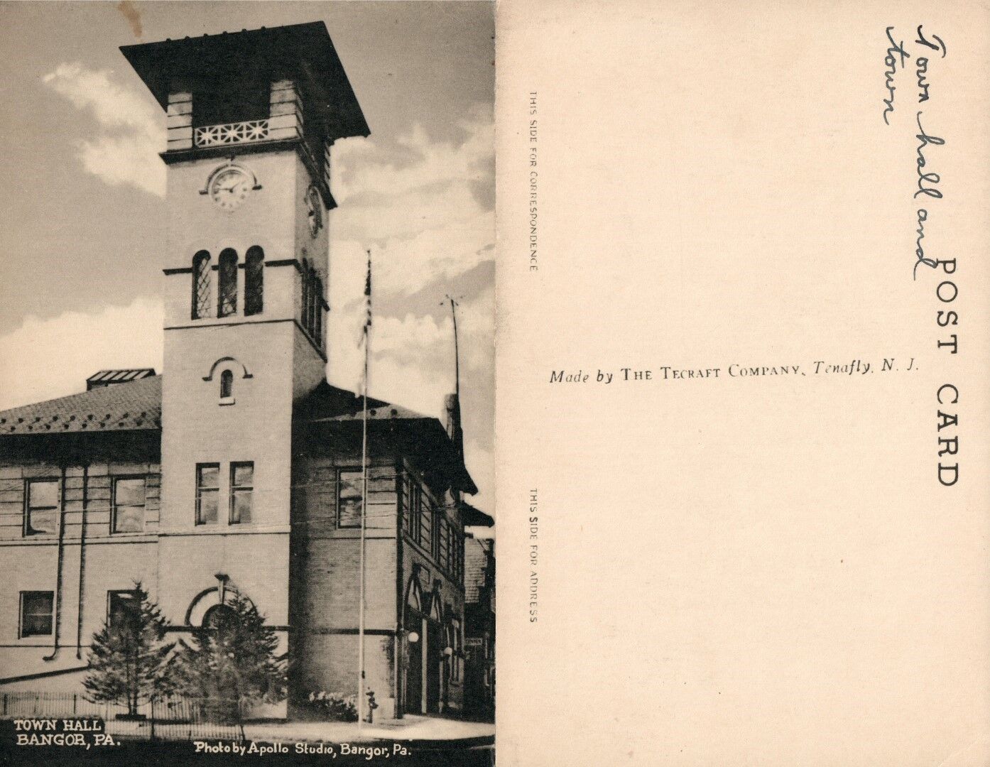 BANGOR PA TOWN HALL ANTIQUE POSTCARD