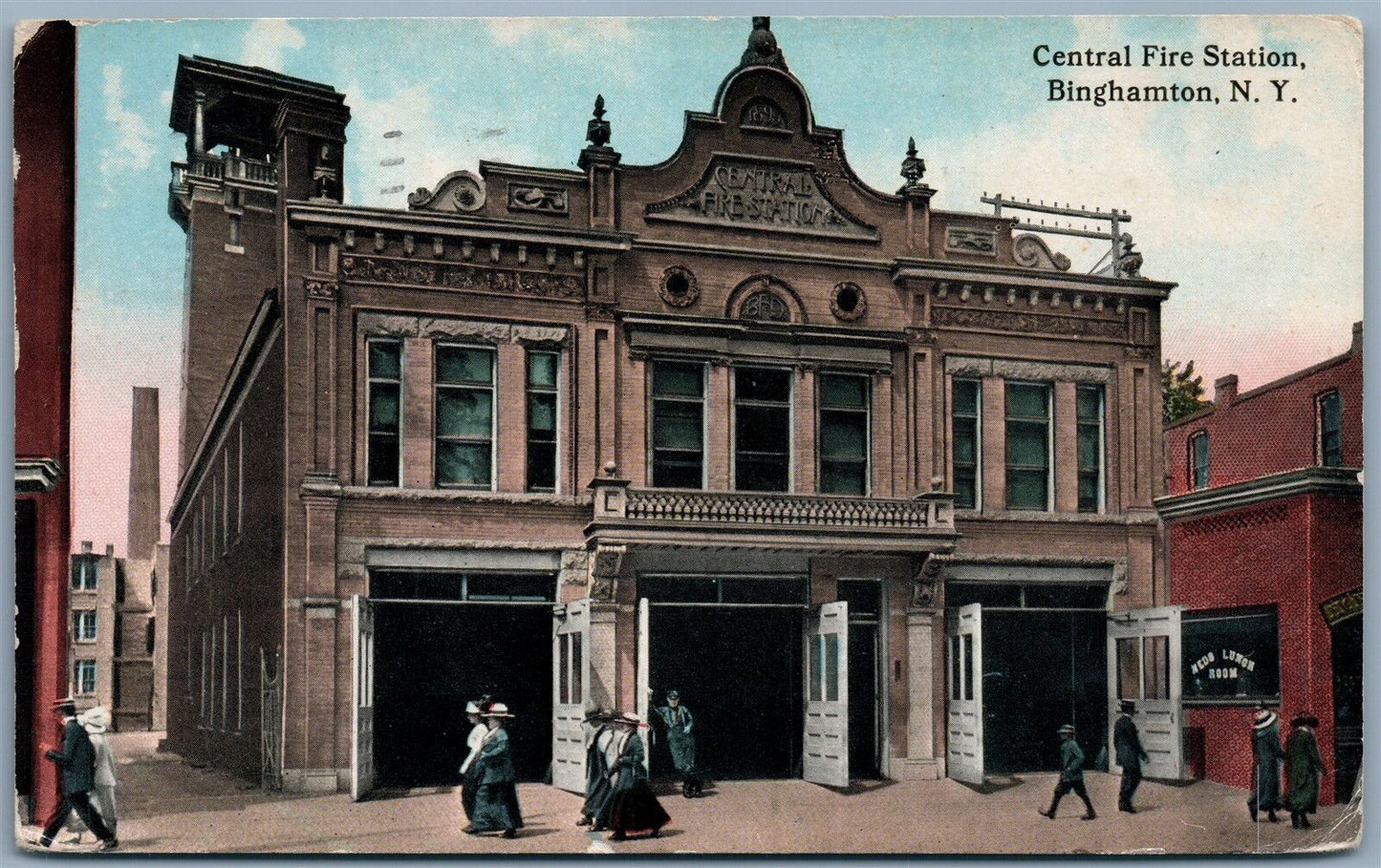 BINGHAMPTON NY CENTRAL FIRE STATION 1913 ANTIQUE POSTCARD