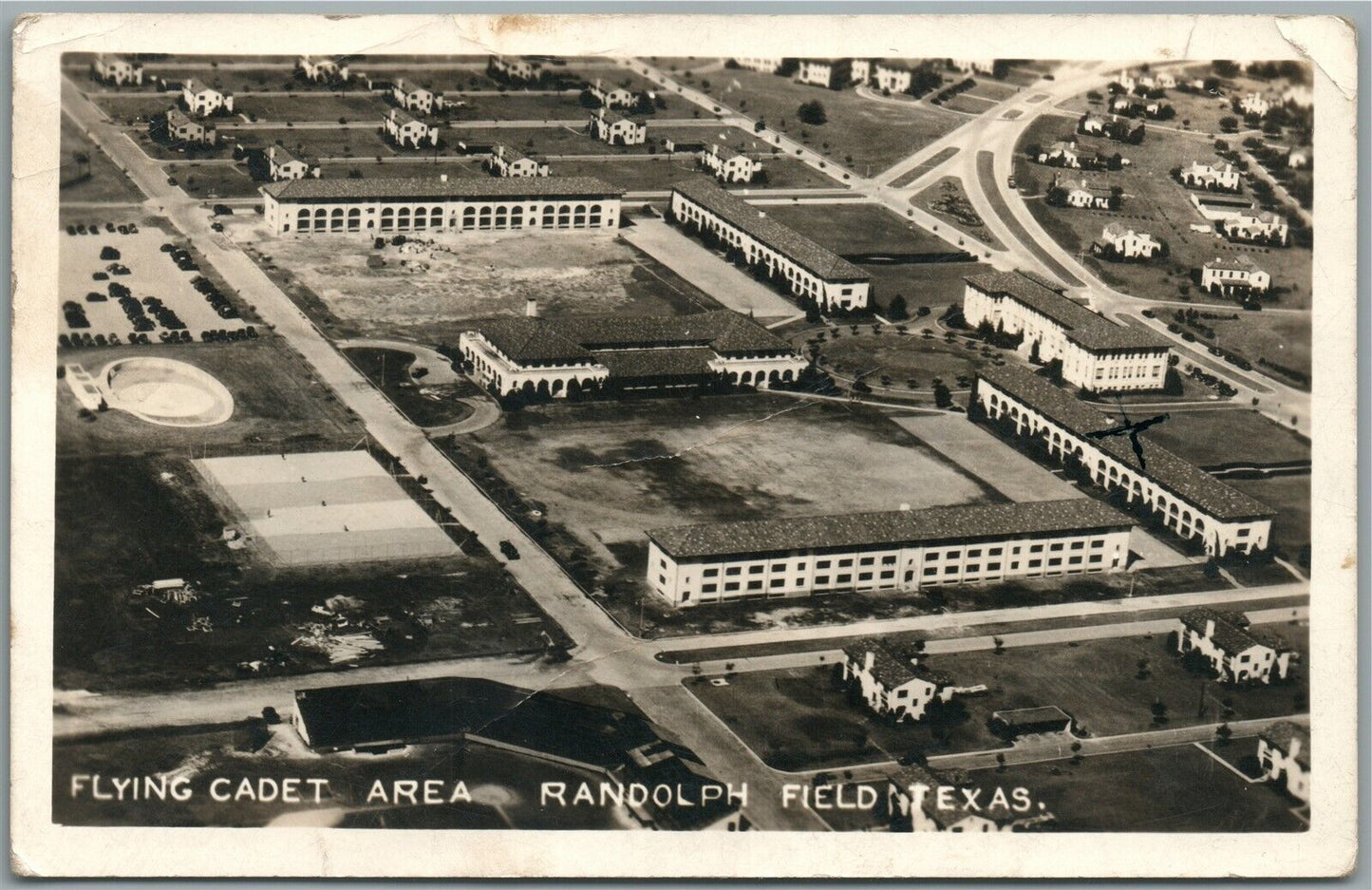 RANDOLPH FIELD TX FLYING CADET AREA VINTAGE REAL PHOTO POSTCARD RPPC
