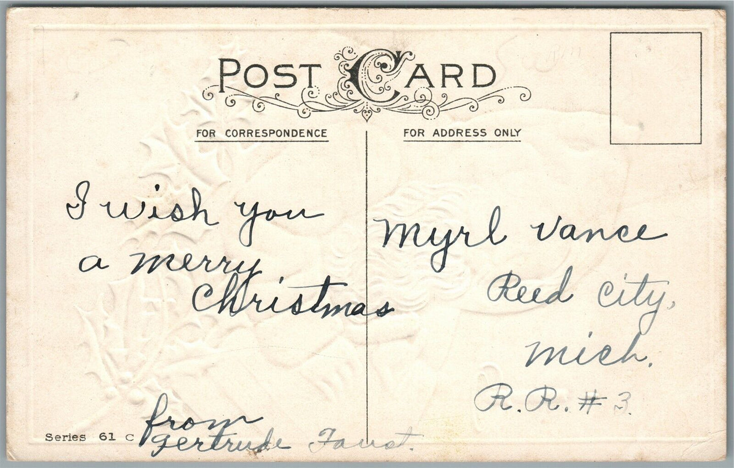 SANTA WRITING IN THE BOOK CHRISTMAS ANTIQUE POSTCARD