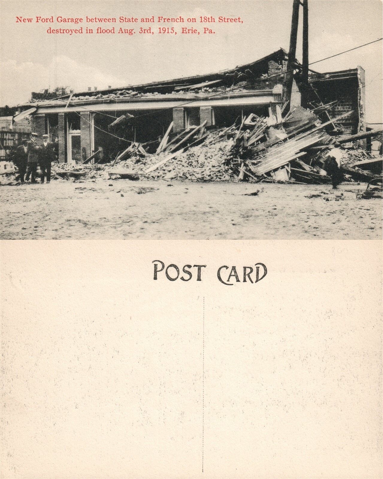 ERIE PA AFTER THE 1915 FLOOD NEW FORD GARAGE on 18th ANTIQUE POSTCARD