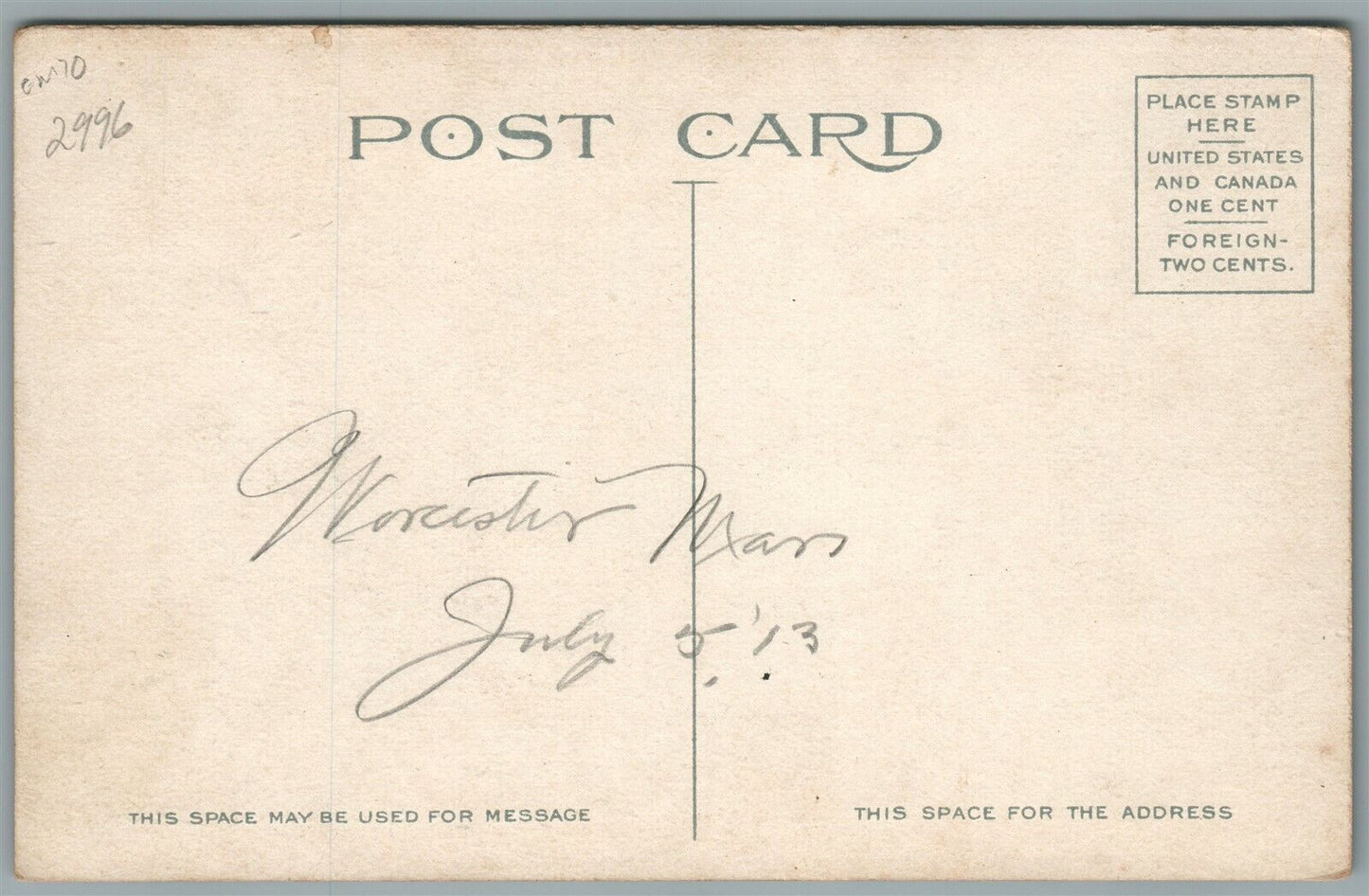 WORCESTER MA MAIN STREET LOOKING NORTH ANTIQUE POSTCARD