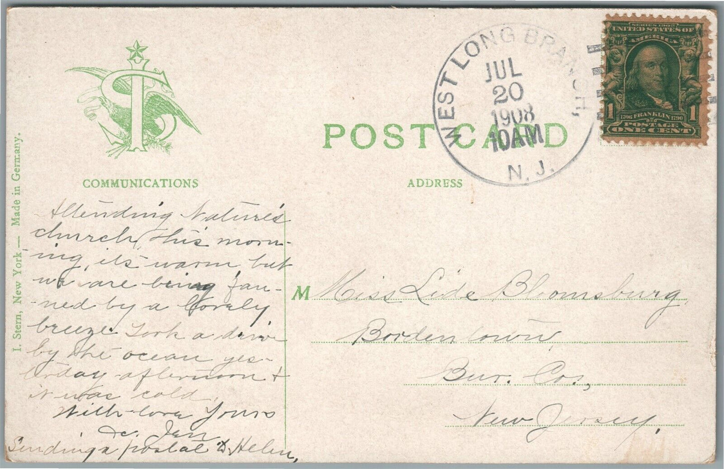 ELBERON NJ BROOKLAWN CLUB LAKE ANTIQUE POSTCARD