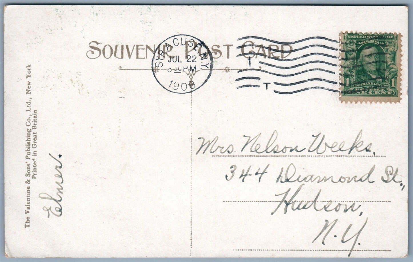 SYRACUSE NY W. ONONDAGE STREET 1908 ANTIQUE POSTCARD