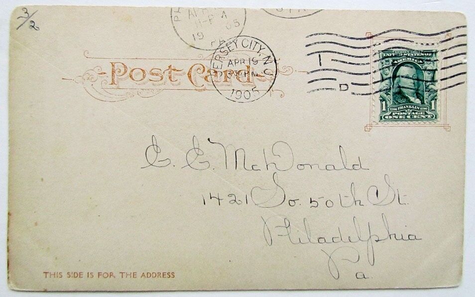 1905 VINTAGE UNDIVIDED POSTCARD PAULUS HOOK MONUMENT JERSEY CITY NJ