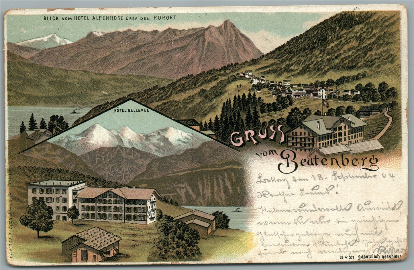 BEATENBERG SWITZERLAND ANTIQUE RED CROSS POSTCARD