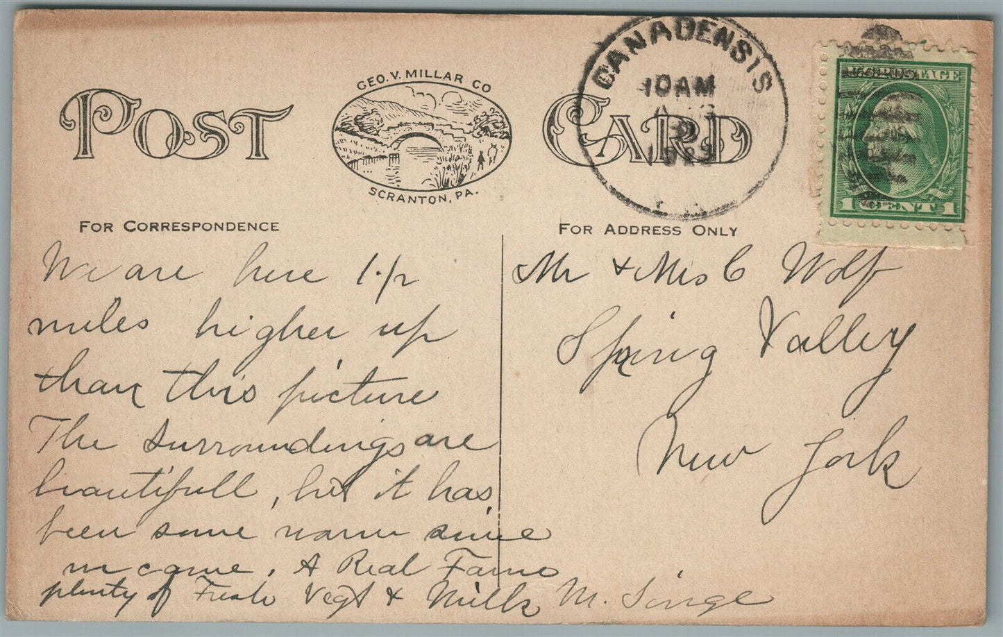 CANADENSIS PA VIEW FROM HECKNIAN'S LOOKOUT ANTIQUE POSTCARD