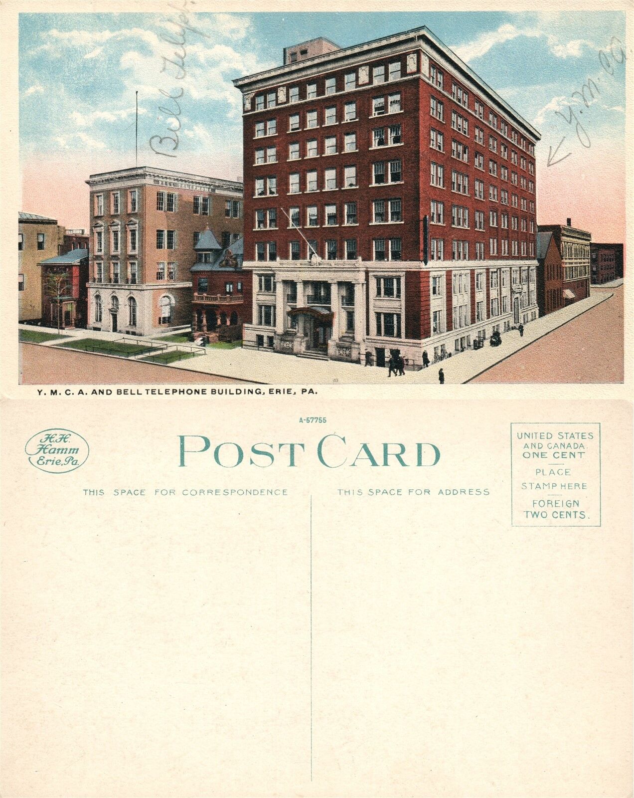 ERIE PA Y.M.C.A. & BELL TELEPHONE BUILDING ANTIQUE POSTCARD