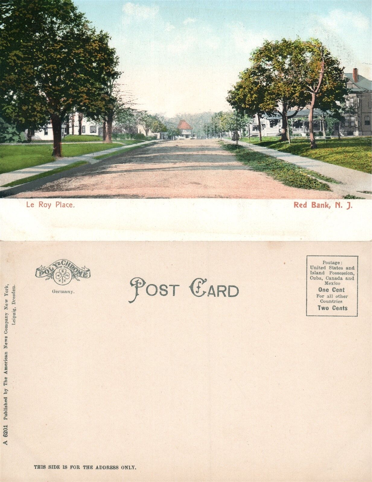 RED BANK N.J. LE ROY PLACE UNDIVIDED ANTIQUE POSTCARD