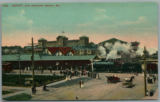 OLD ORCHARD BEACH ME RAILROAD STATION RAILWAY TRAIN DEPOT ANTIQUE POSTCARD