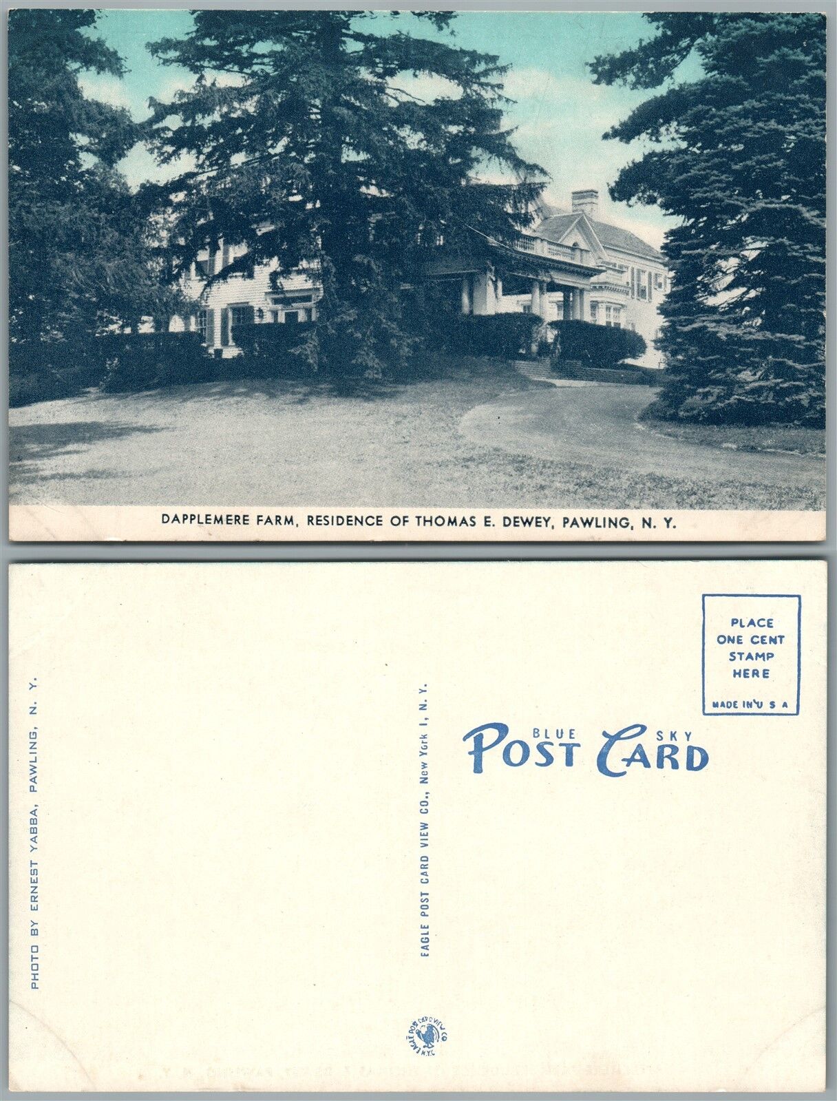 PAWLING N.Y. DAPPLEMERE FARM RESIDENCE OF THOMAS DEWEY ANTIQUE POSTCARD