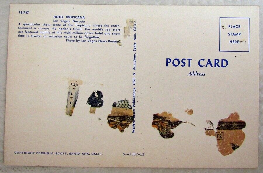 HOTEL TROPICANA SHOW SCENE LAS VEGAS NEVADA VINTAGE ADVERTISING POSTCARD