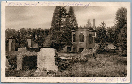 GERMAN WWI 1917 MILITARY POST ANTIQUE POSTCARD ZERSCHOSSENES HERRSCHAFTSGUT