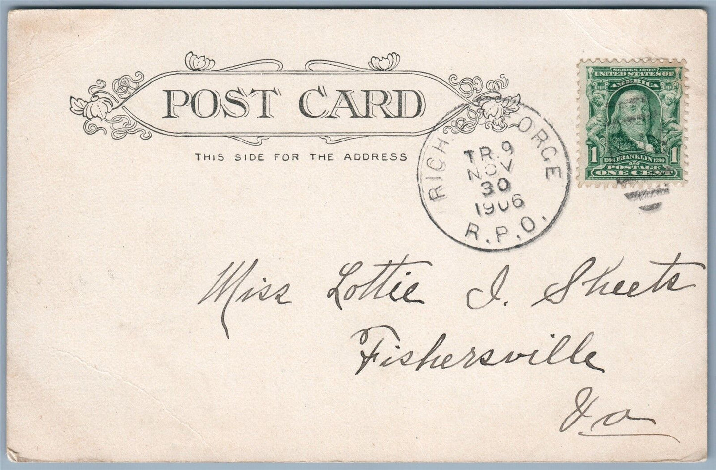 LYNCHBURG VA JAMES RIVER ANTIQUE 1906 UNDIVIDED POSTCARD w/ CORK CANCEL