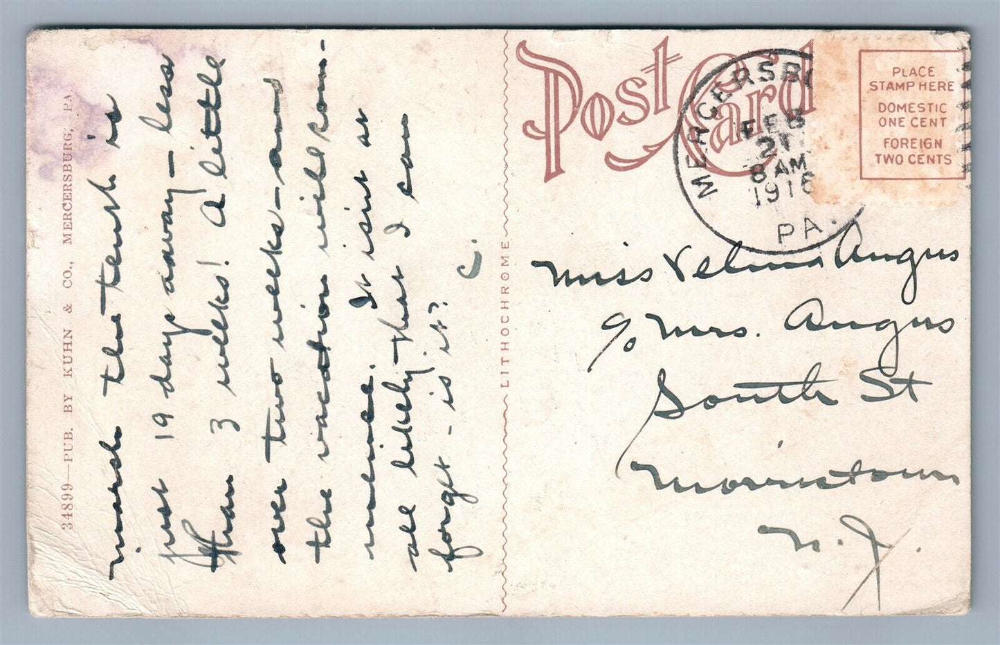 MERCERBURG PA H.W. BYRON RESIDENCE ANTIQUE POSTCARD