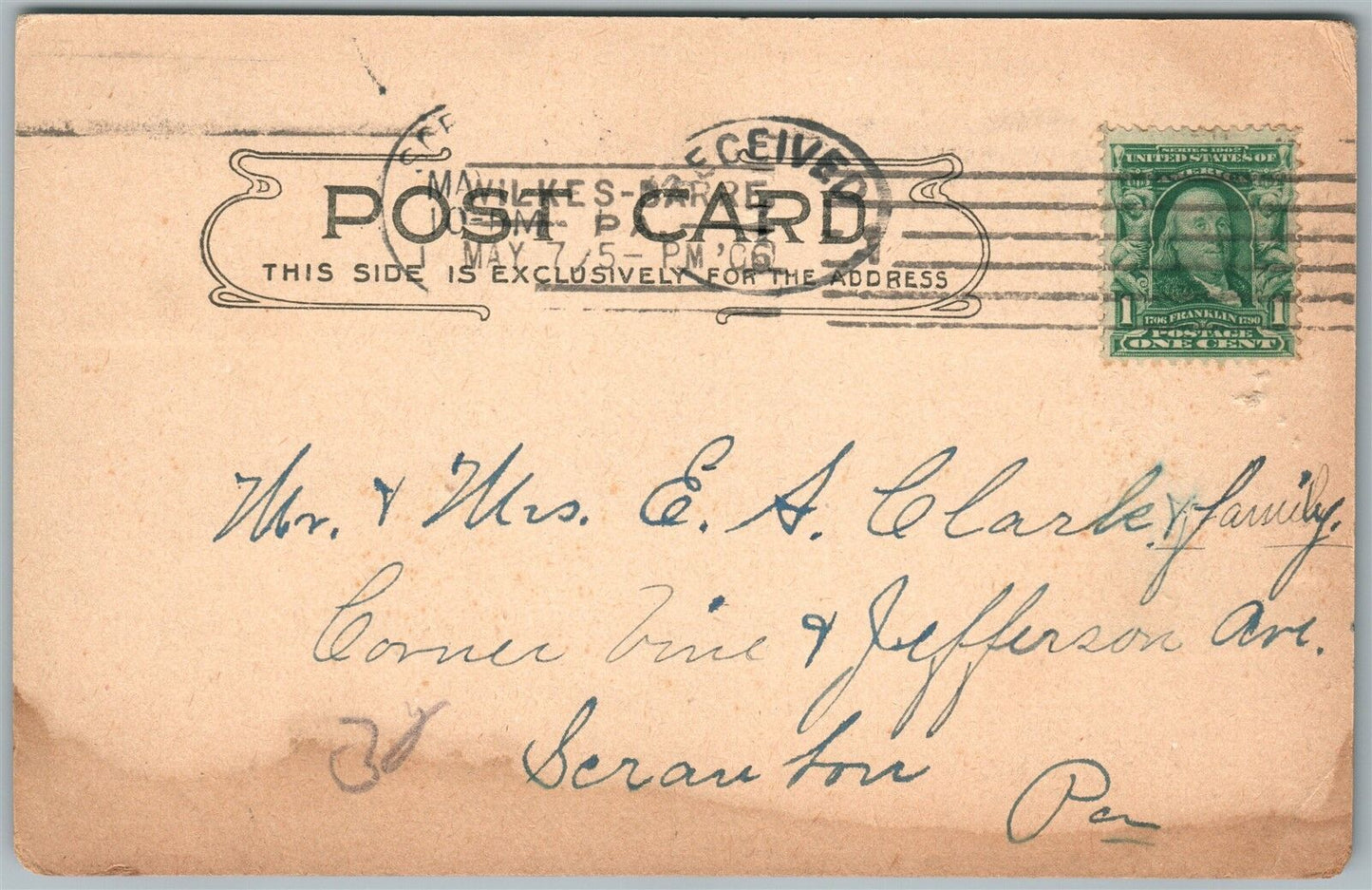 WILKES-BARRE PA OLD COURT HOUSE & DIAMOND 1906 UNDIVIDED ANTIQUE POSTCARD