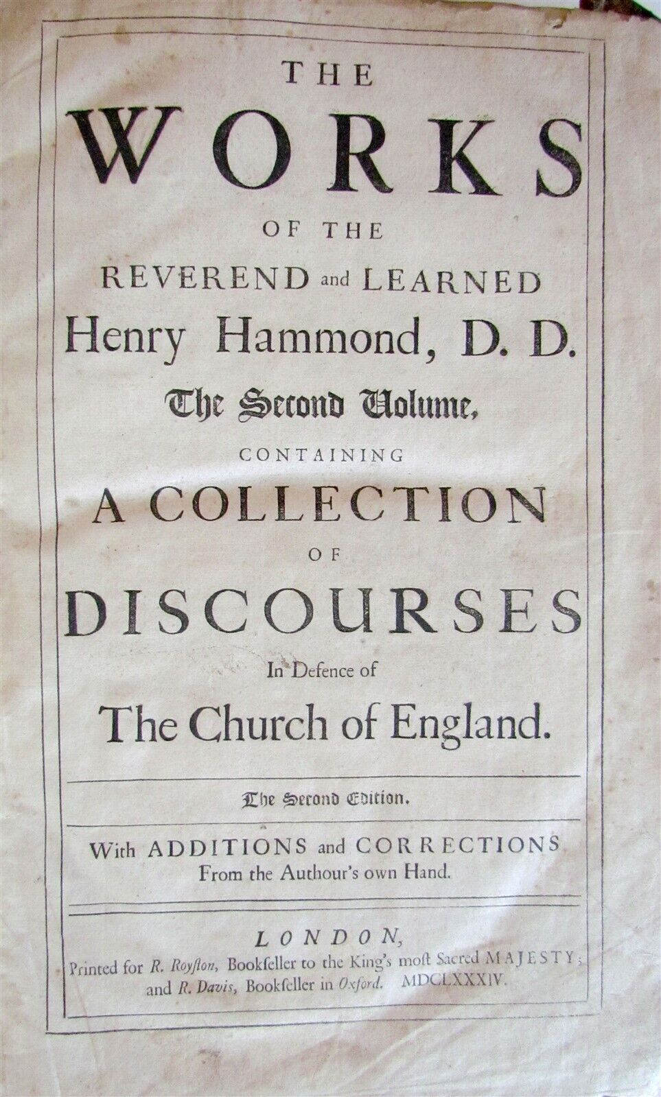 1674-1684 THE WORKES by HENRY HAMMOND 3 volumes antique FOLIOS in ENGLISH