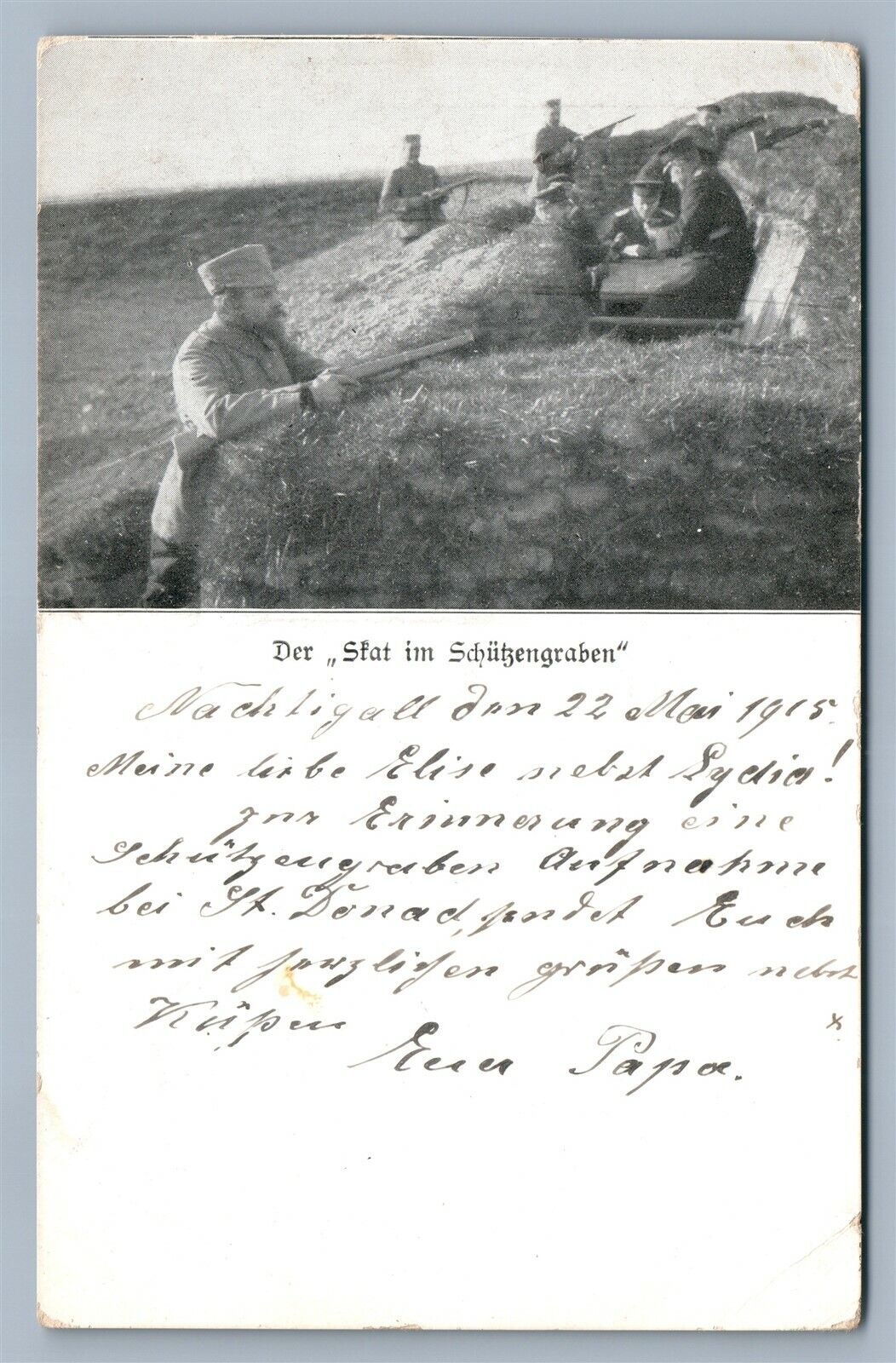 1915 GERMAN FELDPOSTKARTE MILITARY SCENE ANTIQUE POSTCARD