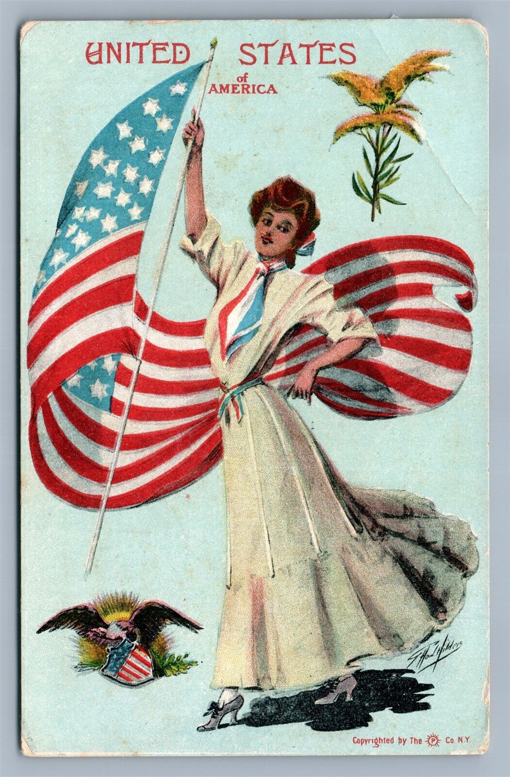 UNITED STATES OF AMERICA PATRIOTIC ANTIQUE POSTCARD artist signed