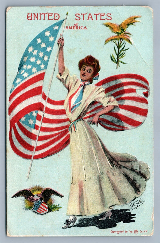 UNITED STATES OF AMERICA PATRIOTIC ANTIQUE POSTCARD artist signed