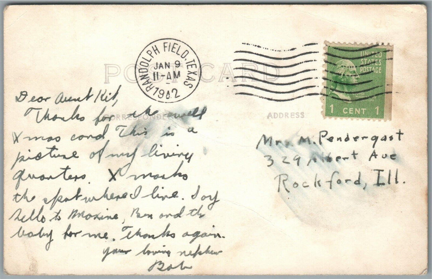 RANDOLPH FIELD TX FLYING CADET AREA VINTAGE REAL PHOTO POSTCARD RPPC