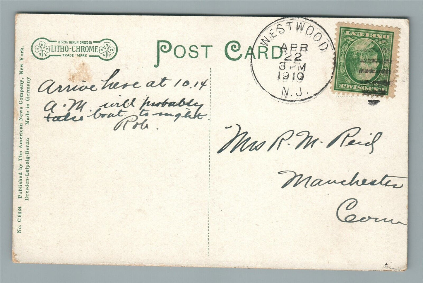 WESTWOOD NJ LINCOLN SCHOOL ANTIQUE POSTCARD