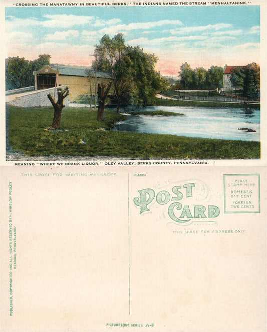 COVERED BRIDGE OLEY VALLEY PA BERKS COUNTY ANTIQUE POSTCARD