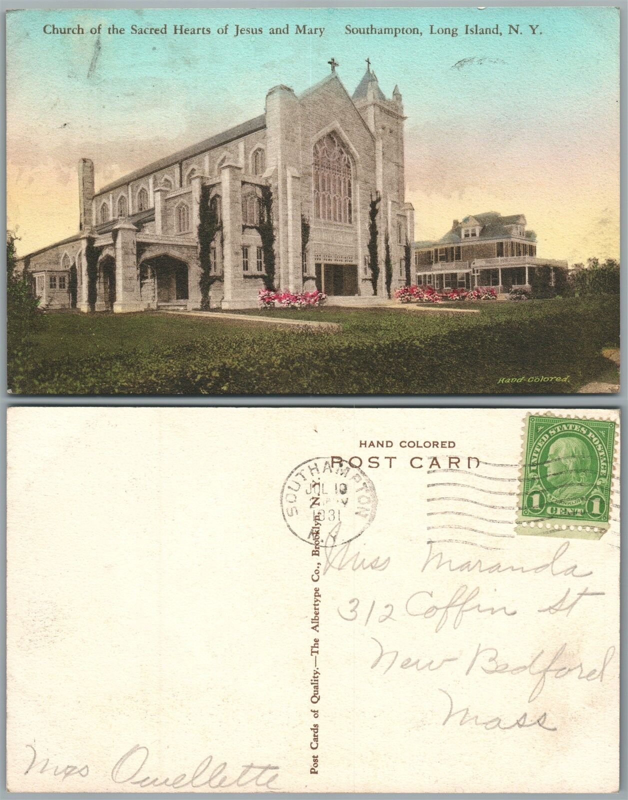 LONG ISLAND SOUTHAMPTON N.Y. CHURCH OF SACRED HEARTS 1931 VINTAGE POSTCARD