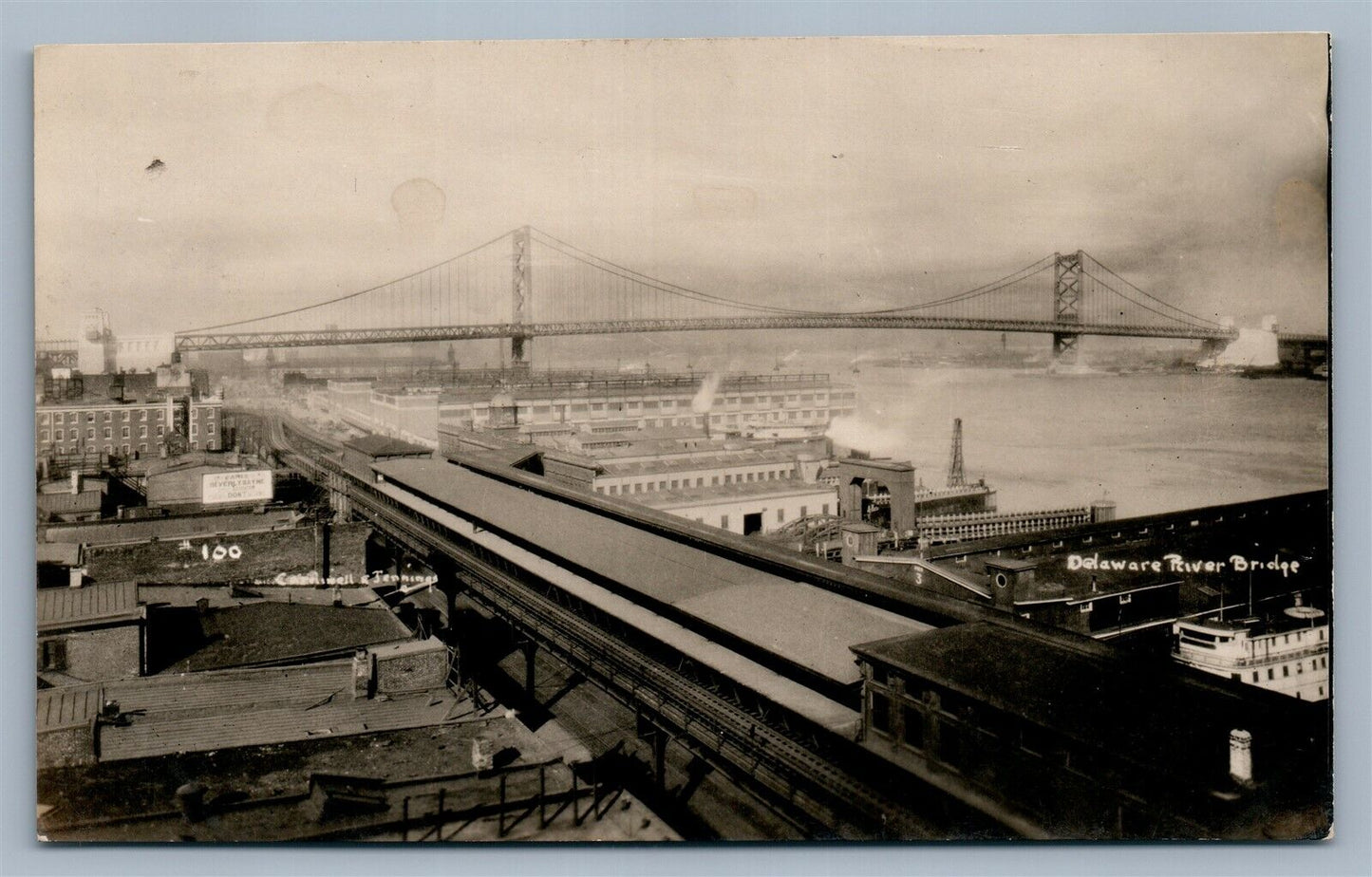 DELAWARE RIVER BRIDGE PA ANTIQUE REAL PHOTO POSTCARD RPPC