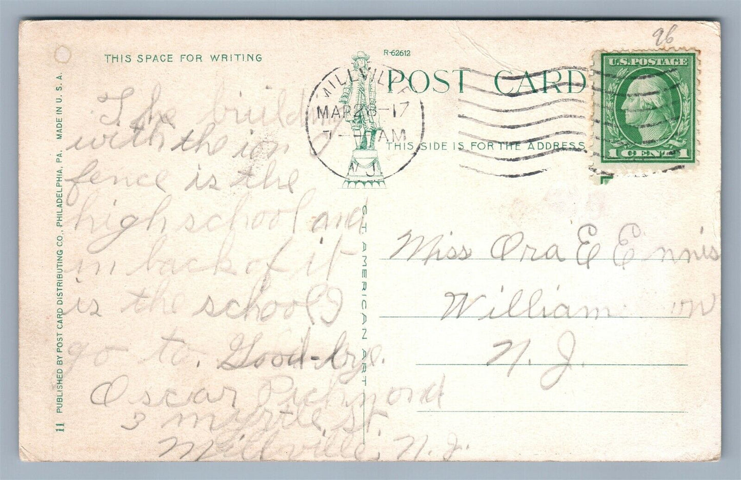 MILLVILLE NJ SECOND STREET ANTIQUE POSTCARD