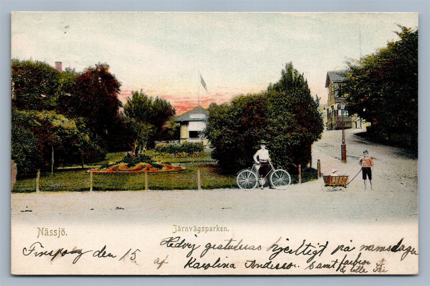 SWEDEN NASSJO RAILWAY PARK JARNVAGSPARKEN ANTIQUE POSTCARD w/ STAMP