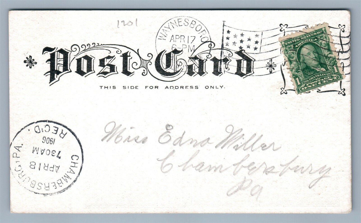 WAYNESBORO PA CENTRE SQUARE ANTIQUE POSTCARD