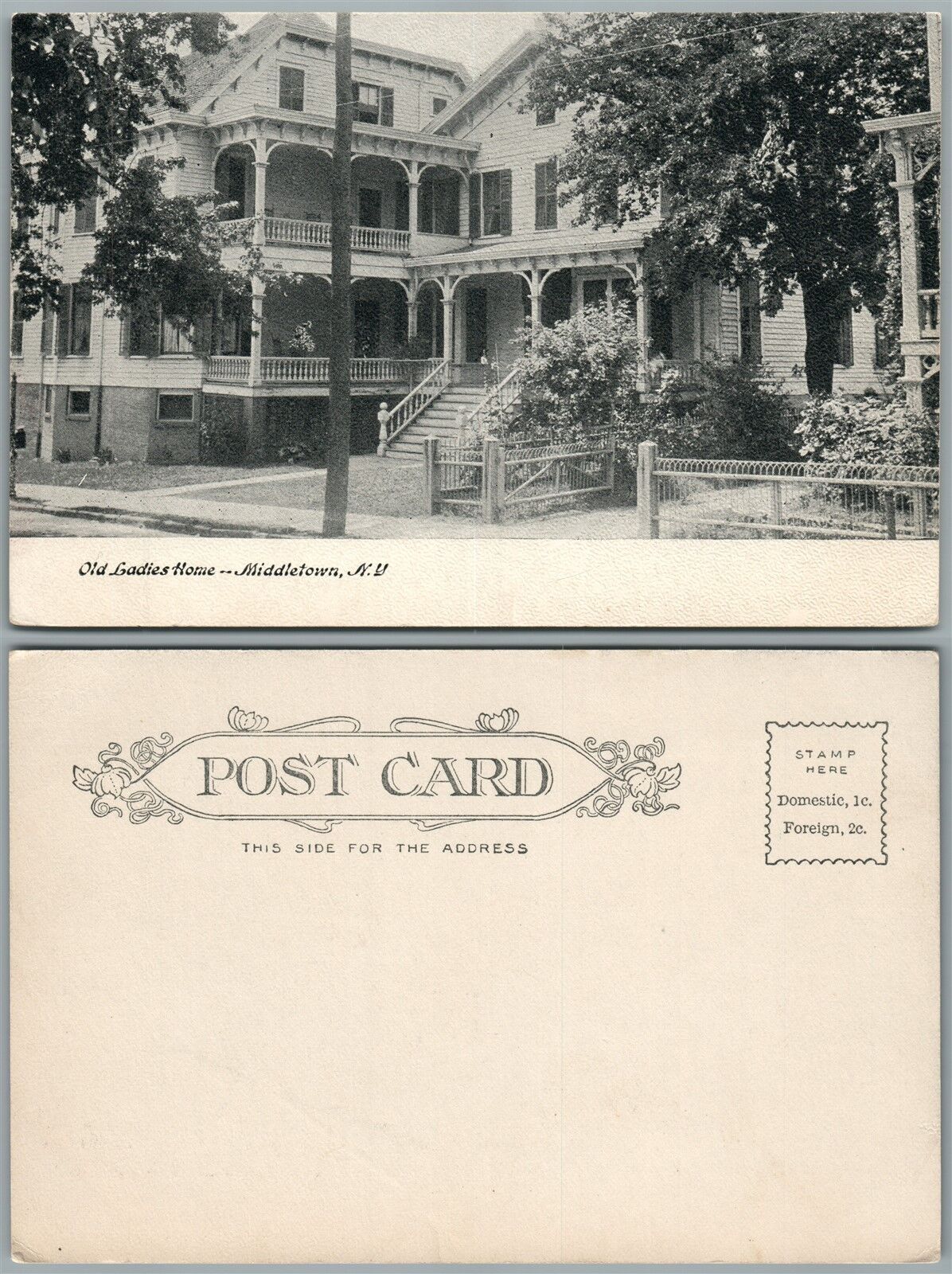 MIDDLETOWN N.Y. OLD LADIES HOME UNDIVIDED ANTIQUE POSTCARD