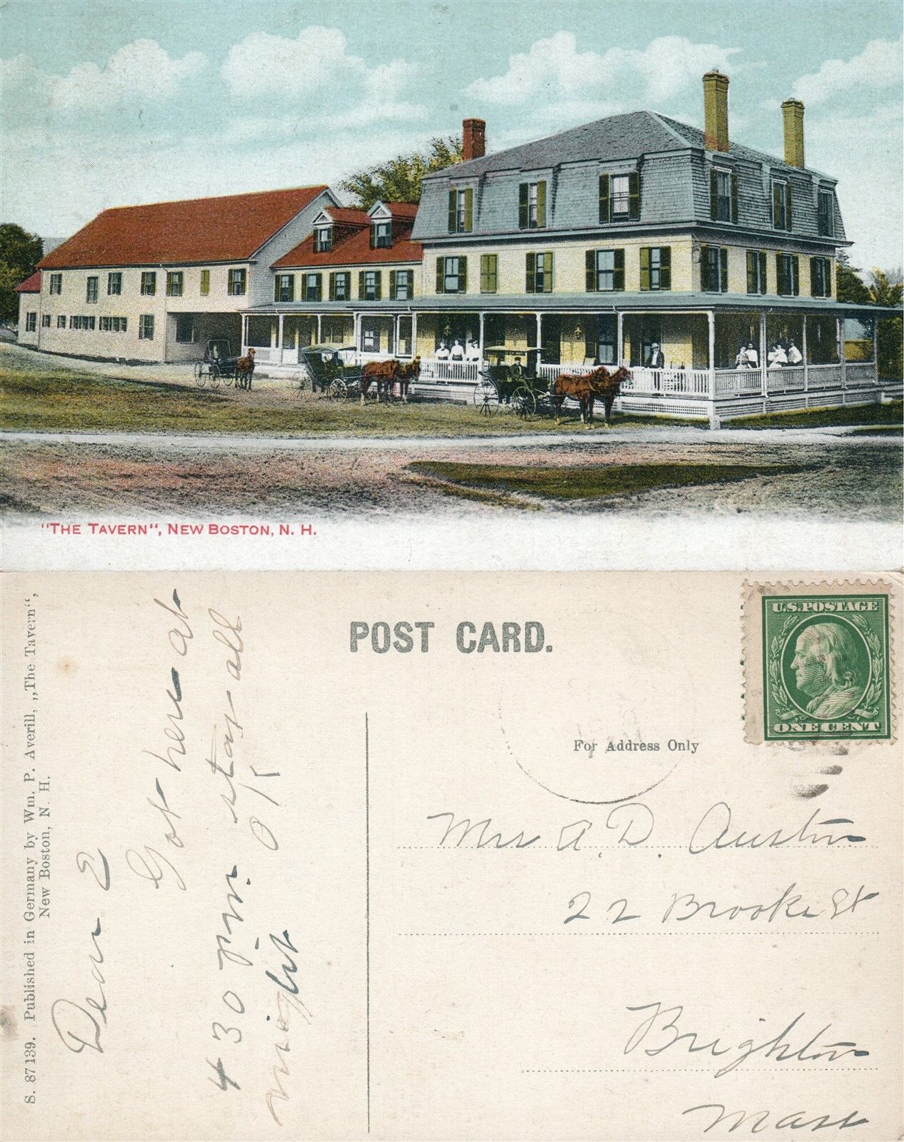 NEW BOSTON N.H. THE TAVERN ANTIQUE POSTCARD