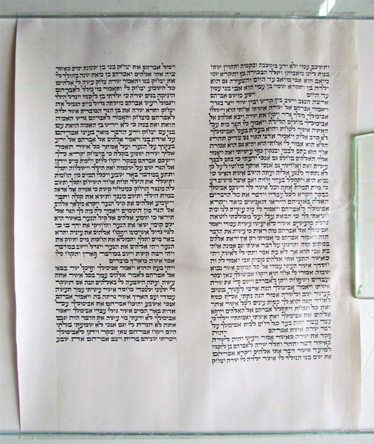 TORAH SCROLL FRAGMENT MANUSCRIPT VELLUM ANTIQUE BIBLE GENESIS 19:35-21:28
