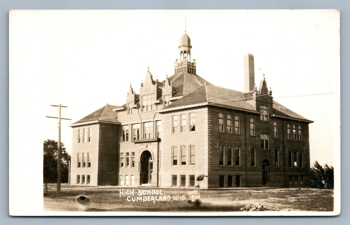 CUMBERLAND WI HIGH SCHOOL 1908 ANTIQUE REAL PHOTO POSTCARD RPPC