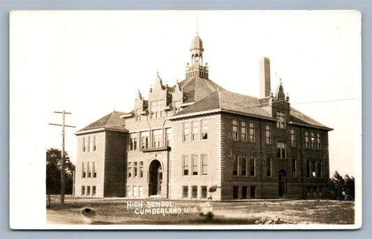 CUMBERLAND WI HIGH SCHOOL 1908 ANTIQUE REAL PHOTO POSTCARD RPPC
